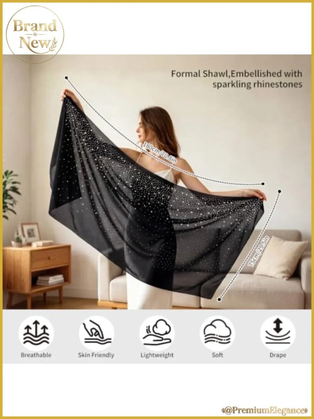 Rhinestone Chiffon Shawl Wrap Lightweight Sparkly Evening Cover Up